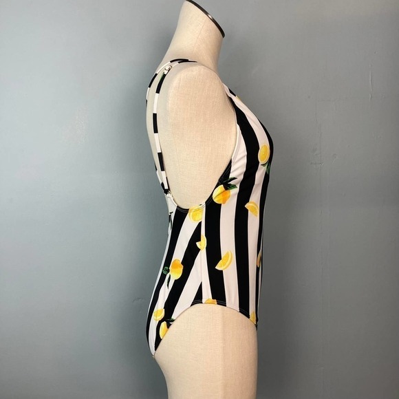 no Boundaries Lemons Black White Striped One Piece Swimsuit Juniors Large 11-13 - Picture 4 of 12